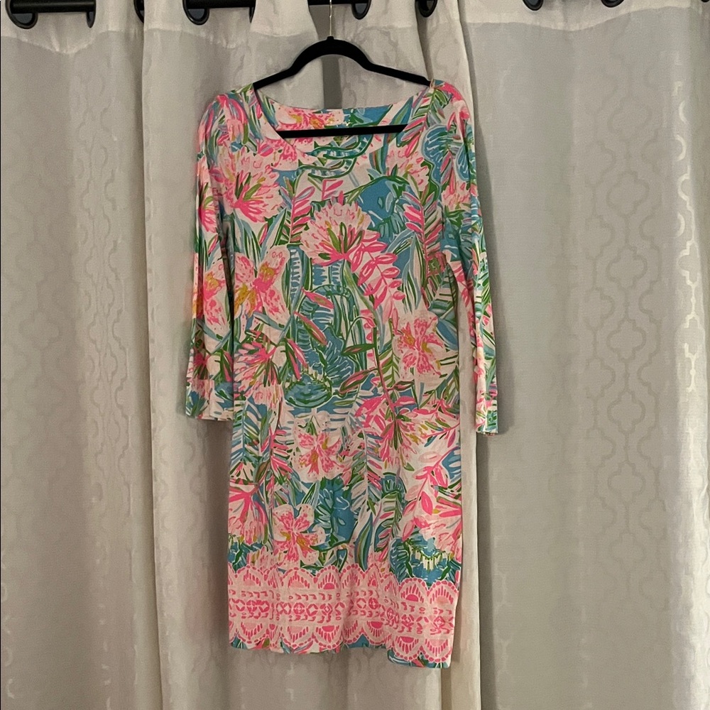 Lilly Pulitzer-Floral Print Dress with Pink and Green Accents